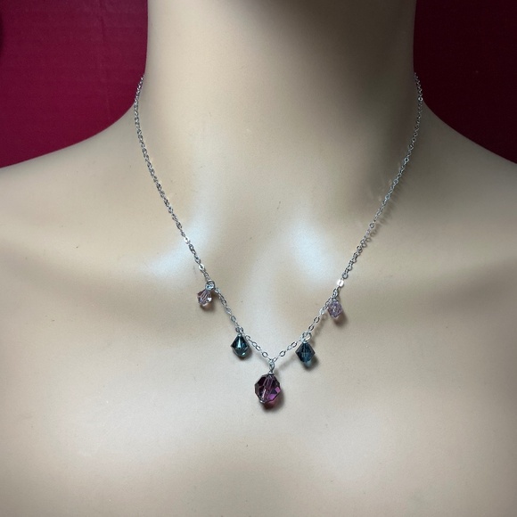 Sterling Silver Necklace with Crystals or Beads. 18 inches long - Picture 1 of 5